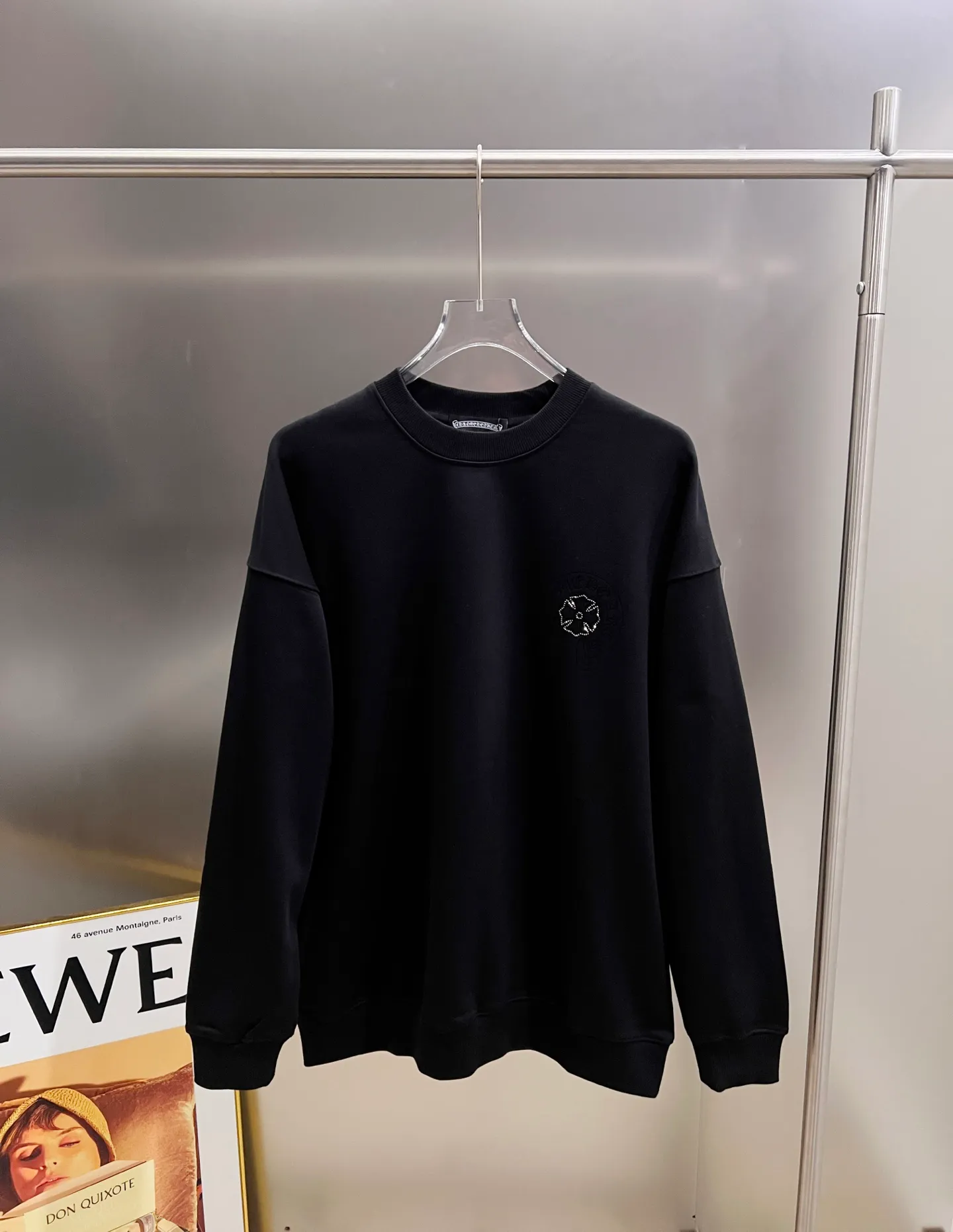 🅿️260 CH Crow 2025 autumn and winter new round neck long-sleeved sweatshirt Ten horseshoe Sanskrit characters Middle Eastern and Australian diamonds + flocking design technology The real thing is great🔥Same style for men and women Loose version Size S M L XL XXL Five sizes black white